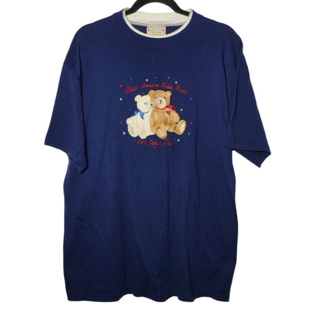 Vintage Decorated Originals Womens‎ Blue Teddy Bear Embroidered Shirt Size Large